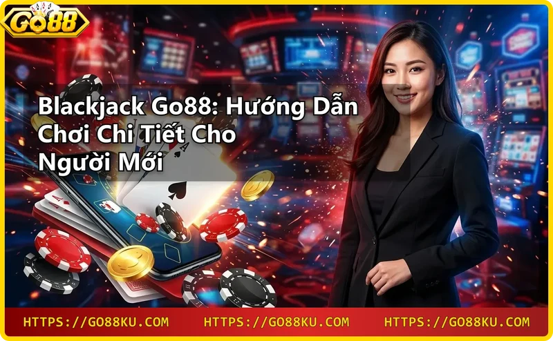 Tay bài Blackjack đạt 21 điểm với Át và K, chip vàng và ánh sáng neon